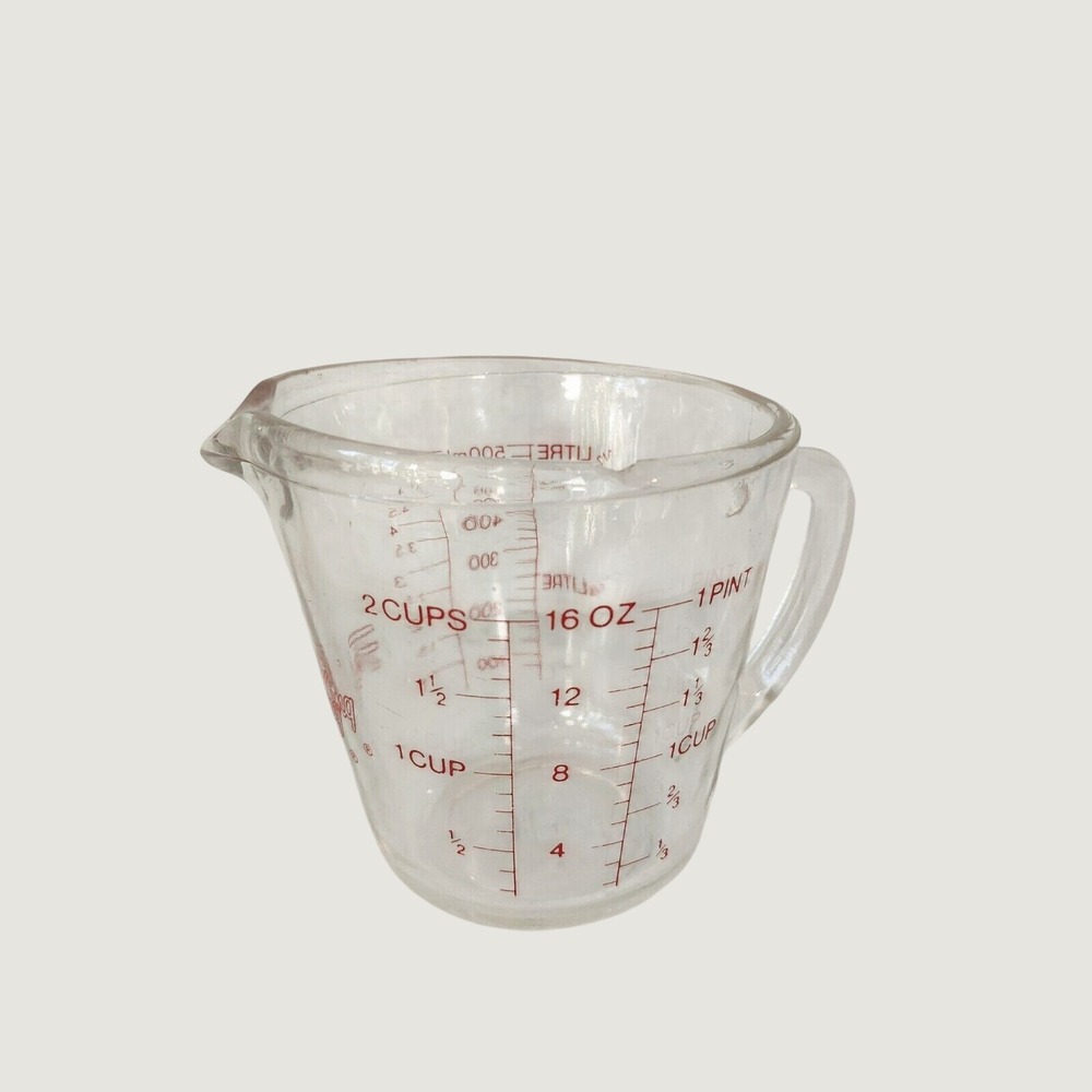 Vintage Anchor Hocking FIRE KING  #498 Clear Glass 2 Cup Measuring 16 oz USA Red